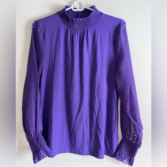 Talbots smocked neck long sleeve, purple, size M - Picture 2 of 6